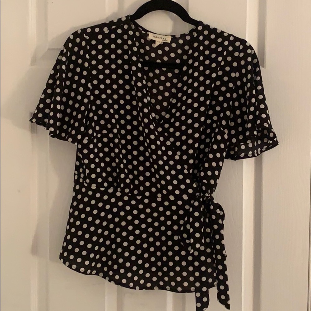 Polka dotted wrap around blouse